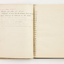 Open book with off white ruled pages. Handwritten text.
