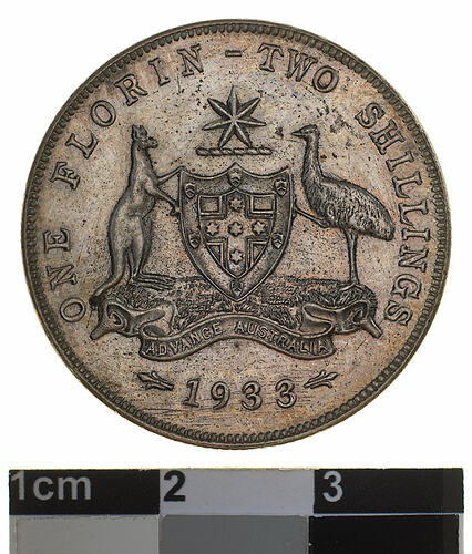 Proof Coin - Florin (2 Shillings), Specimen Strike, Australia, 1933, photographed by Museums Victoria