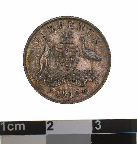 Specimen Coin - Sixpence, Australia, 1917, photographed by Museums Victoria