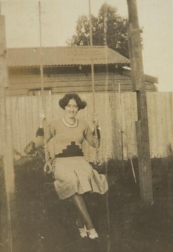 Digital Photograph - Woman on Swing, Back Garden, Brunswick, circa 1932