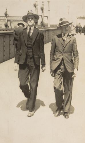 Digital Photograph - Two Men in Suits on Princes Bridge, Melbourne, 1935
