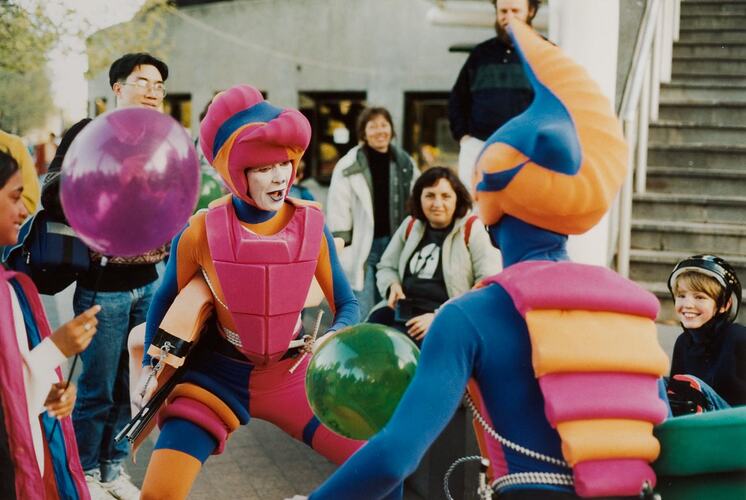 Digital Photograph - Two Street Performers, outside Arts Centre, Melbourne Arts Festival, 1993