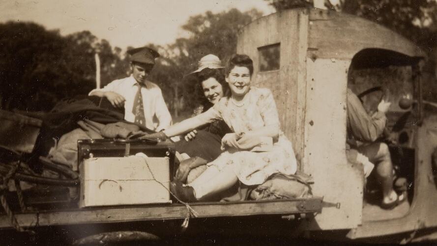 Digital Photograph - Family Setting out for Picnic in International Tray truck, Cockatoo, circa 1948