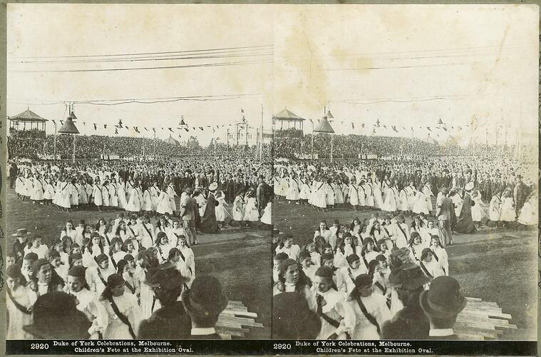 Stereograph - Federation Celebrations, Children's Fete at the Exhibition Oval