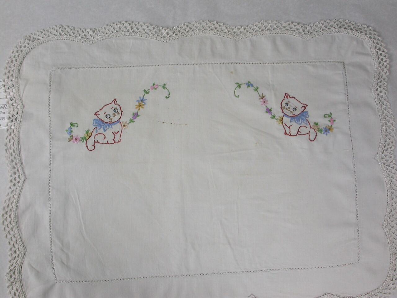 Pillowcase Embroidered, White cotton, circa 1950s