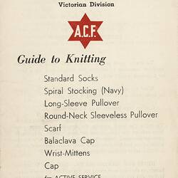 Knitting Booklet - Australian Comforts Fund, Guide to Knitting, Jan 1940