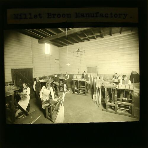 Lantern Slide - Royal Victorian Institute for the Blind, Broom Making Workshop, circa 1900