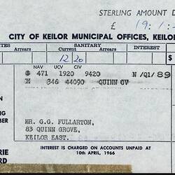Account - General Rate & Sanitary Services, City of Keilor, Mr Graeme Fullarton, 30 Sep 1966