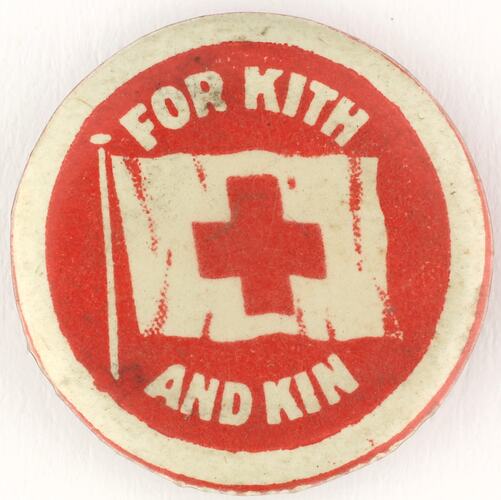 Round badge with red cross flag.