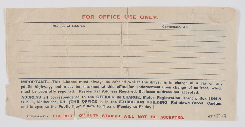 Drivers Licence - Victoria, Issued to Samuel L Gung, 18 May 1951