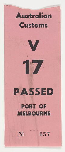 Baggage Label - Australian Customs, Pink, circa 1950s