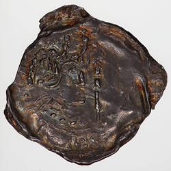 Coin, irregular, a crowned bust facing right with sceptre in front; legend around has not been struck up.