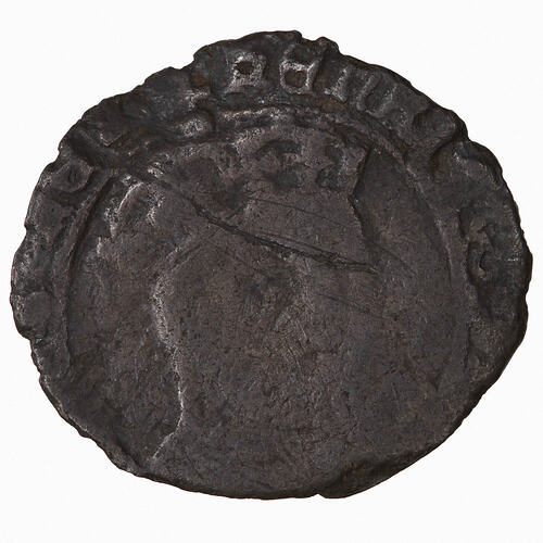 Coin, round, Crowned bust of the King facing within a circle of beads; text around.