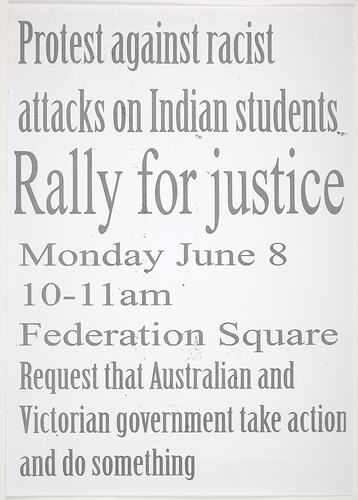 Sign - Support Indian Students Stop Racist Attacks