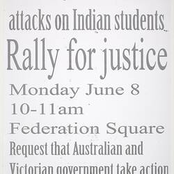 Sign - Support Indian Students Stop Racist Attacks