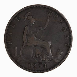 Coin - Halfpenny, Queen Victoria, Great Britain, 1874 (Reverse)