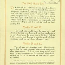 Catalogue - Buick, Motor Cars, 1912