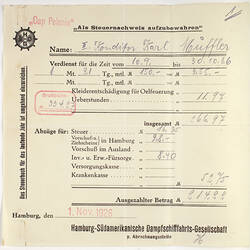 Receipt in German stamped for the ship 'Cap Polonio'.