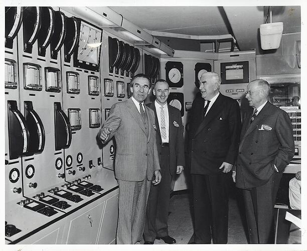 Photograph - Kodak Australasia Pty Ltd, Prime Minister Robert Menzies with Dr Alan Chapman, Henry Foote and Stuart Sandesron at the Official Opening of Kodak Factory, Coburg, 1961