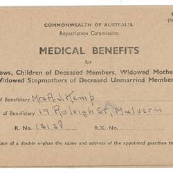 Card - Medical Benefits Form 174, Annie Kemp, 1950 or later