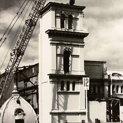 Photograph - Demolition of West Tower of Royale Ballroom, Exhibition Building, Melbourne, 1979