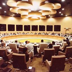 Photograph - Commonwealth Heads of Government Meeting, Heads of Government in Discussion, Centennial Hall, Royal Exhibition Building, Melbourne, 30 Sep-7 Oct 1981
