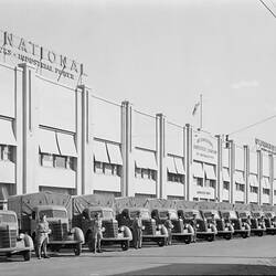 Negative - International Harvester, Delivery of D2 & D30 Motor Trucks to Australian Military Forces, City Road, South Melbourne, 1941