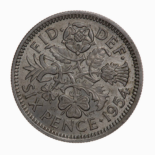 Coin - Sixpence, Elizabeth II, Great Britain, 1954 (Reverse)