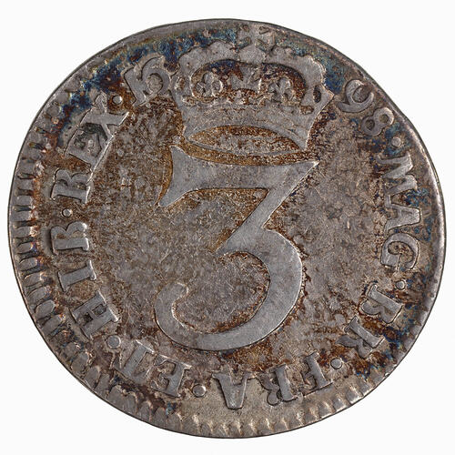 Coin - Threepence, William III, England, Great Britain, 1698 (Reverse)