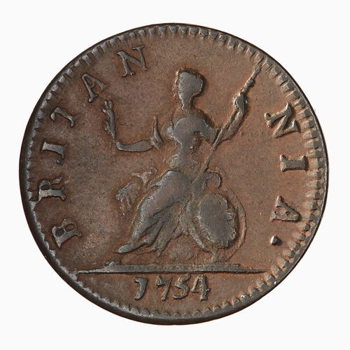 Coin - Farthing, George II, Great Britain, 1754 (Reverse)
