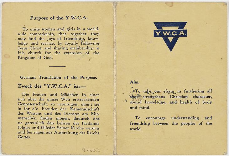 Membership Card - YWCA, Melbourne, 1950-1959