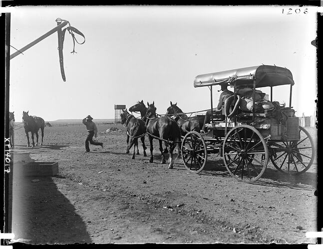 Chance and wagon leaving Oodnadatta, Central Australia