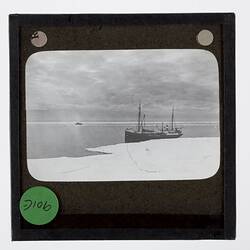 Lantern Slide - The Wyatt Earp in Sea Ice, Bay of Whales, Ross Sea, Ellsworth Relief Expedition Antarctica, 1935-1936