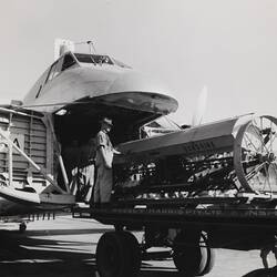 Photograph - H.V. McKay Massey Harris, Loading a Sun Drill onto an Aeroplane, Essendon, Victoria, 1953