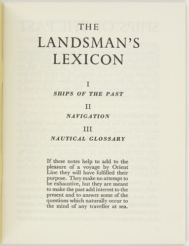 Booklet - Orient Line, 'The Landsman's Lexicon', circa 1950s