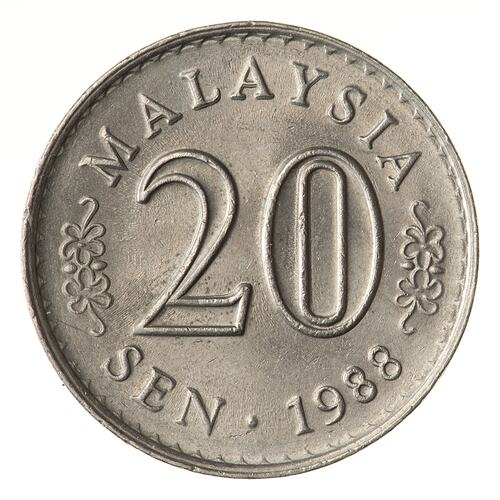 Coin - 20 Sen, Malaysia, 1988