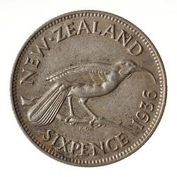 Coin - 6 Pence, New Zealand, 1936