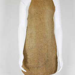 Inside of hessian apron on mannequin.