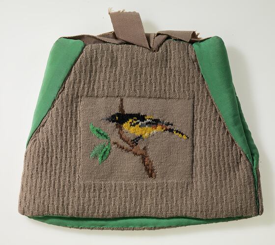 Other side of Wilson’s tea cosy with an unidentified black and yellow bird