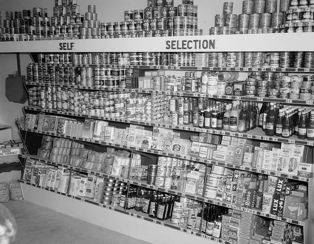 Self Serve Section in Grocery Store, Box Hill, Victoria, Sep 1955