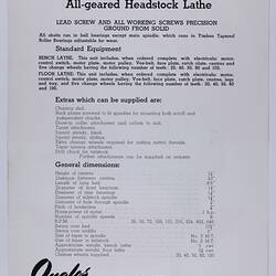 Trade Literature - Qualos Sales Pty Ltd, Lathes, 1950
