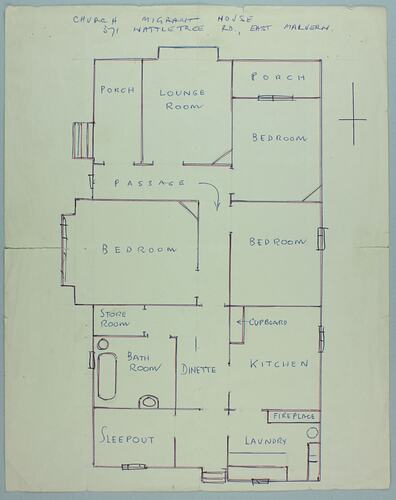 Floor Plan - 'Church Migrant House, 371 Wattletree Road, East Malvern', circa1960, East Malvern