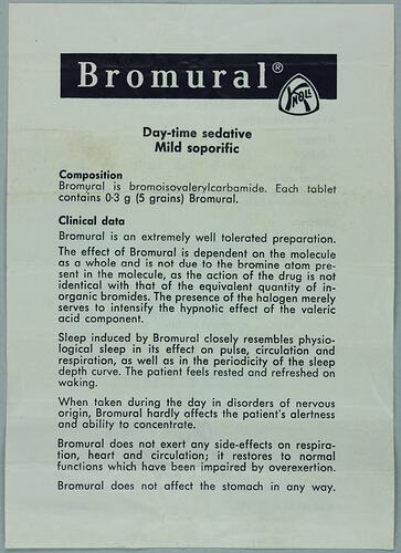 Leaflet - Drug, Bromural (Bromoisovalerylcarbamide), Knoll A.G. Chemical Works