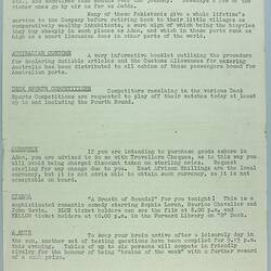 Information Sheet - P&O SS Stratheden, 'Today's Events', Red Sea, 19 Nov 1961