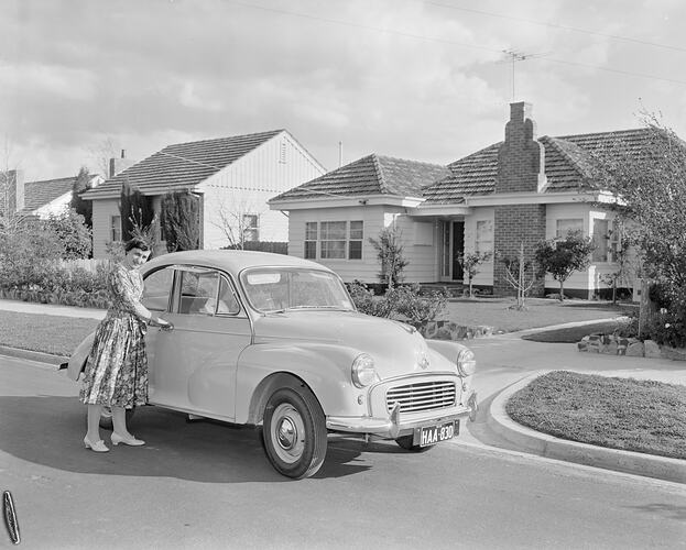 Woman with Motor Vehicle, Ashburton, Melbourne, Victoria, 10 Sep 1959