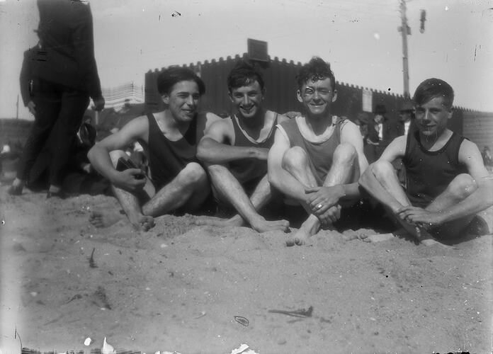 Four Young Men on Beach, circa 1920-1930