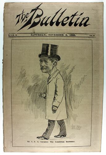 Cover of Bulletin with caricature of George Lavater.