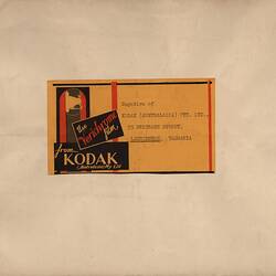 Envelope - Kodak Australasia Pty Ltd, 'Use Verichrome Film', Launceston, Tasmania, circa 1930s