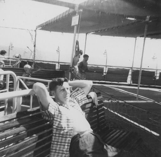 James Forbes Seated Deckside, Onboard Fair Sky, Sitmar Line, Jul 1961