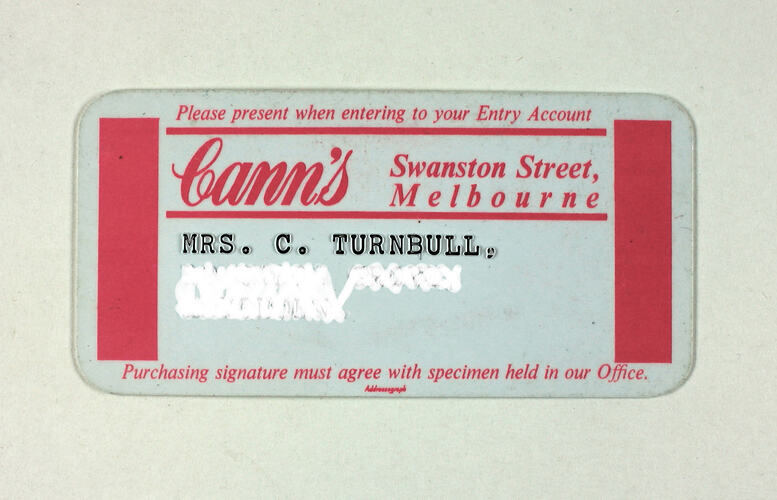 Front of store card with personal address obscured
